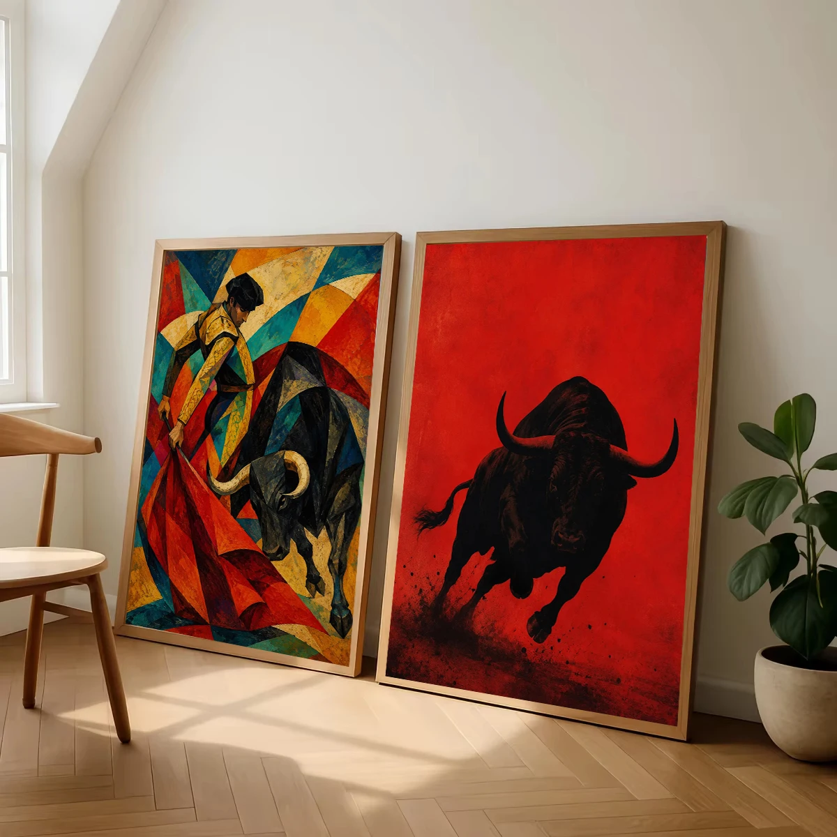Abstract Spanish Bullfighter Canvas Painting Prints Wild Black Bull Poster for Living Room Office Home Wall Decor Cuadros