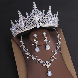 KMVEXO Luxury Colorful Crystal Water Drop Bridal Jewelry Sets Rhinestone Tiara Crown Necklace Earrings Wedding Dubai Jewelry Set