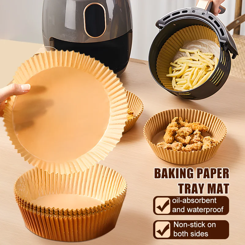 50/100pcs Air Fryer Paper Pad Nonstick Air Fryer Baking Paper Round Baking Paper Air Fryer Paper Pad Blotting Paper Tools