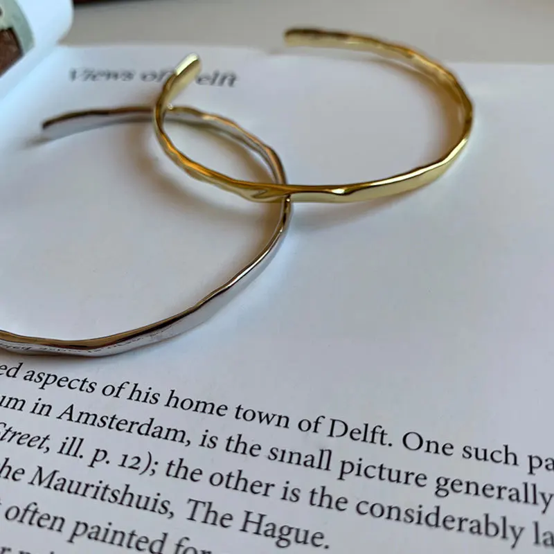 PANJBJ 925 Sterling Silver Irregular Geometry Texture Bangle Bracelet for Women Girl Minimalism Jewelry Gift Dropshipping view 3