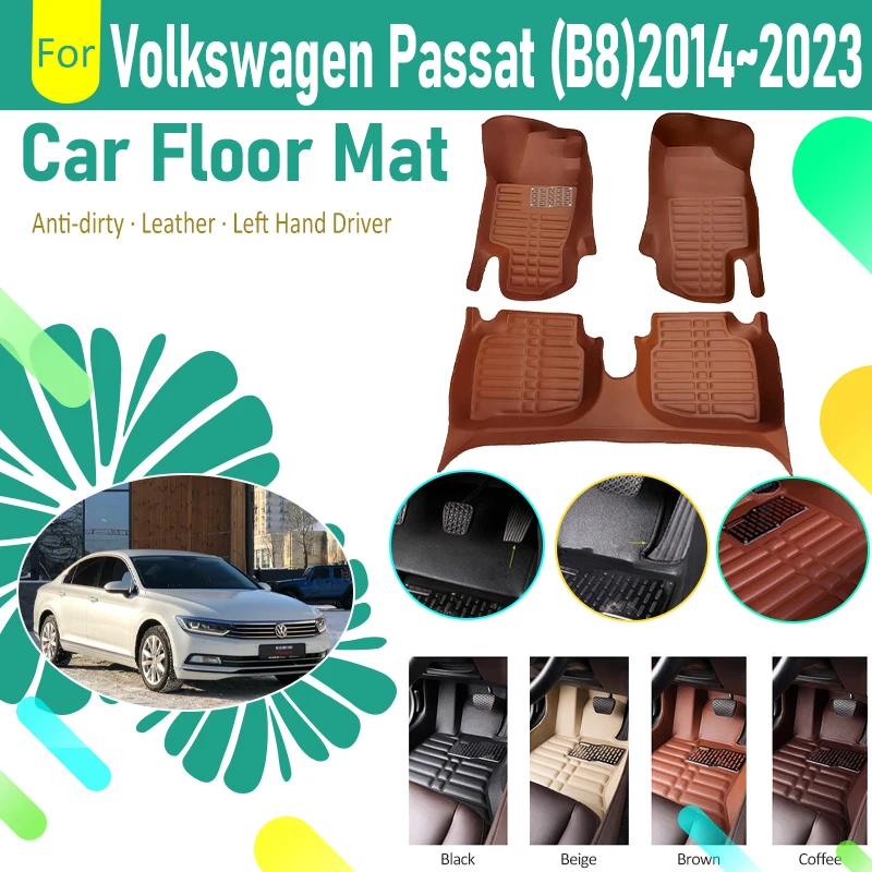 

Car Floor Mats For VW Volkswagen Passat Magotan B8 2014~2023 Saloon Leather Foot Pads Left Hand Driver Carpets Auto Accessories