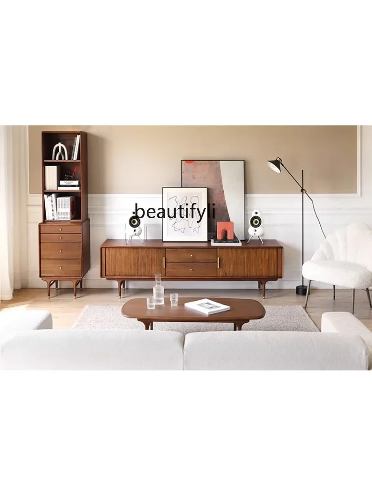 

zxqNordic and Japanese Style Zhonggu Imported Solid Wood Organ Rolling Door Drawer TV Cabinet/Walnut Color living room furnitur