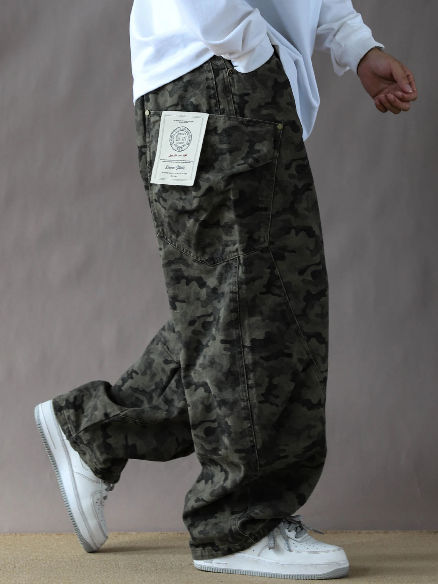 

Американские ретро-брюки в камуфляжном стиле, мужские свободные повседневные брюки с широкими штанинами, в стиле милитари, весенне-осенние, новые, прямого кроя