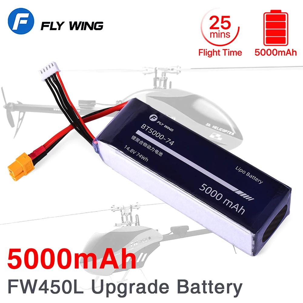 Fly Wing FW450L 5000mAh 4S Lipo Battery ACE Tattu 14.8V 35C Upgrade Battery with XT60 Plug For RC Helicopters  25min Flight Time