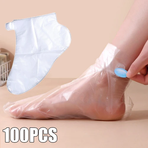 Calcetines hidratantes desechables para pies, bolsas de mano transparentes, cubiertas de SPA para pies de PE, eliminador de callos, herramientas de pedicura para el cuidado de los pies, 100 Uds.