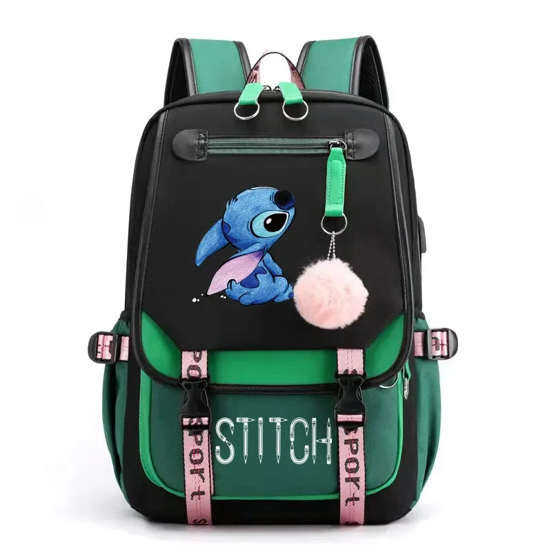 Disney New Stitch Stitch USB Charging Schoolbag Male and Female Lightening Zipper Shoulders Cartoon School Bag Mochila