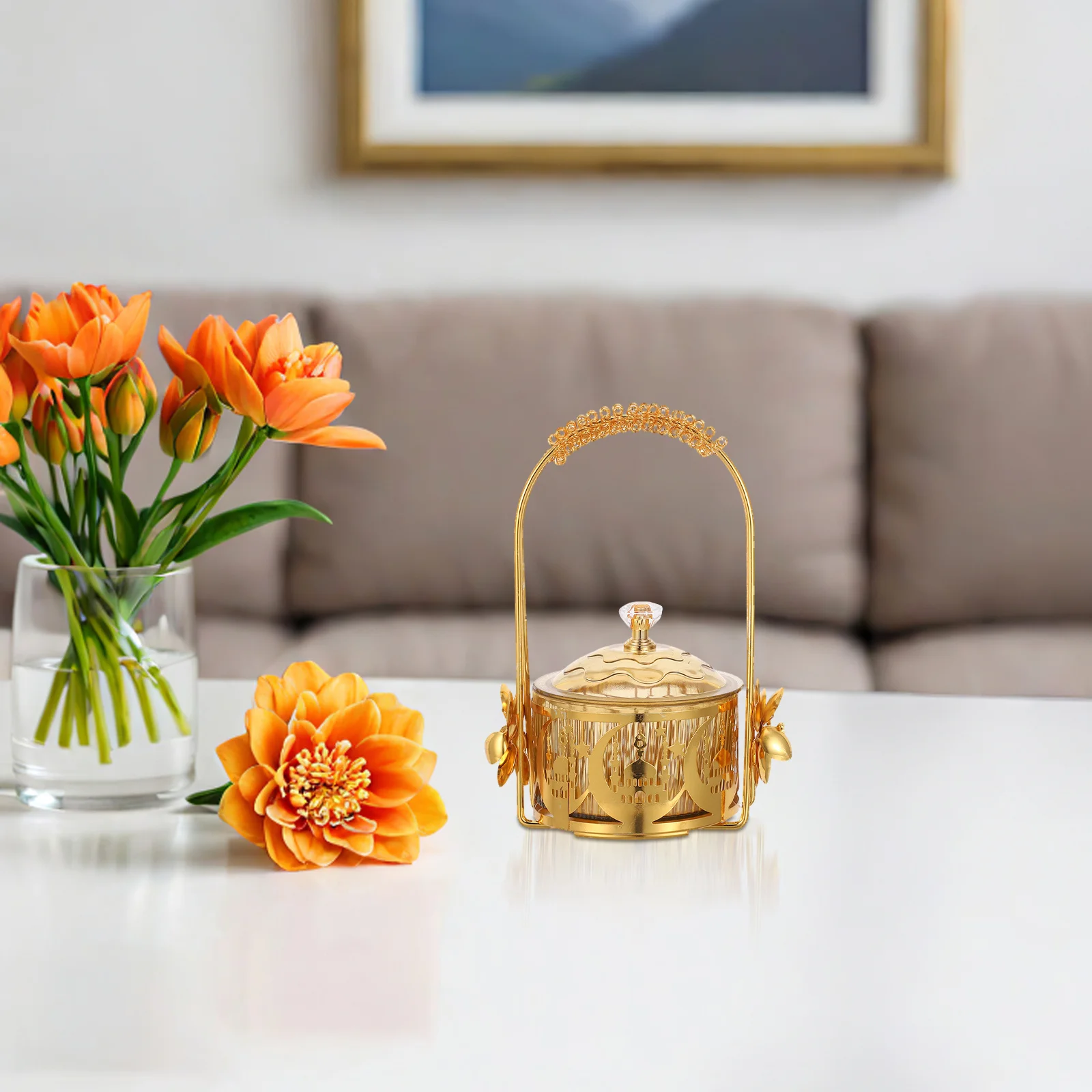 

Candy Jar With Lid Middle Eastern Style Ramadan Snack Bowl Eid Mubarak Serving Tray Decorative Food Storage Container -