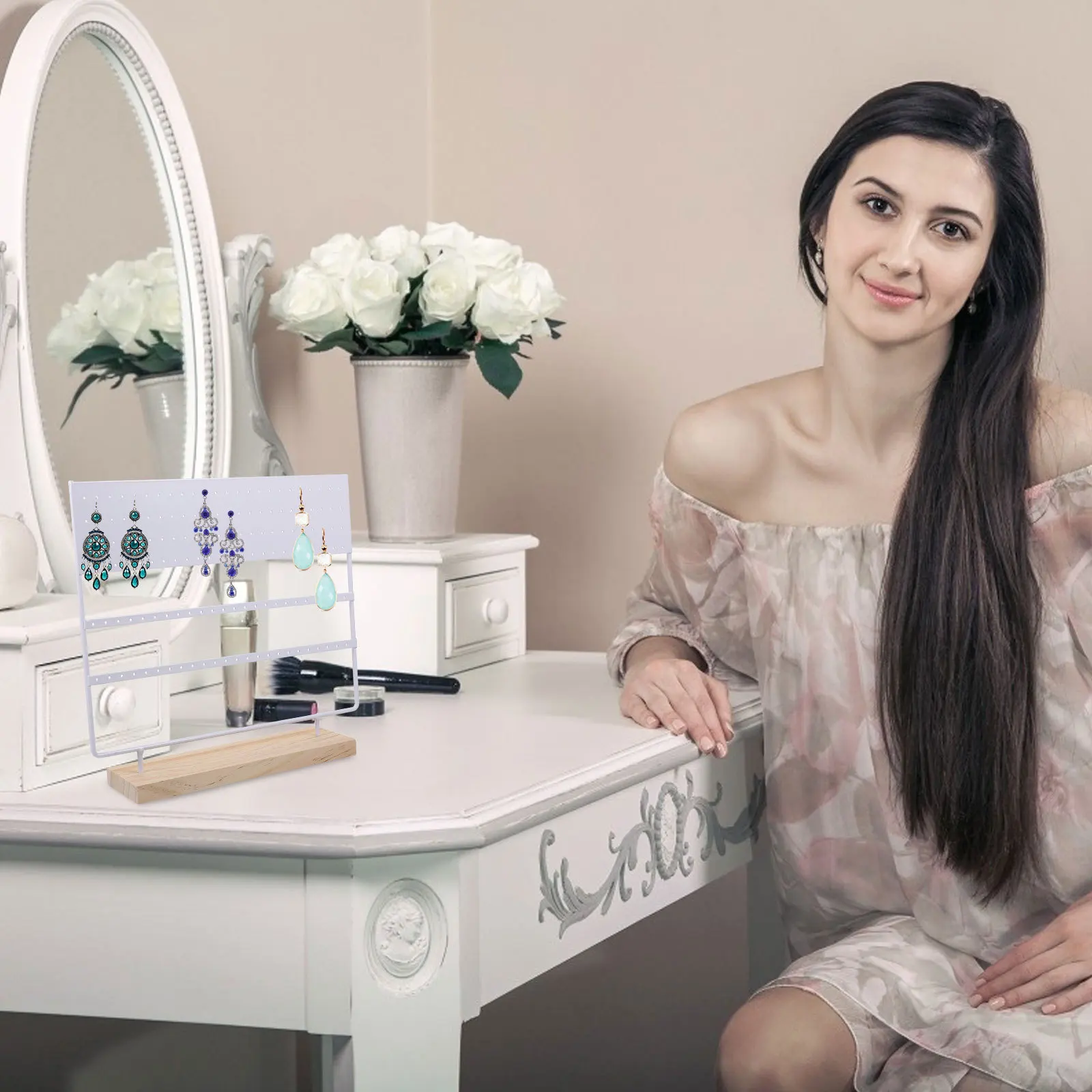 

Earring Display Stand Iron Rust Resistant 3-Tier Jewelry Tower For Storage Holder Organizer Rack Practical Earring Racks Jewelry