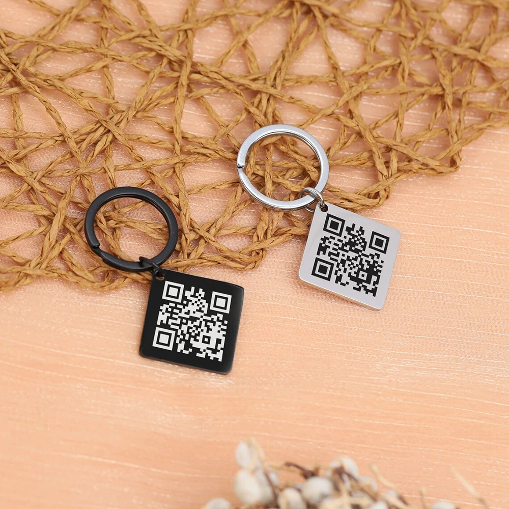 26 MM QR Code Keychain Metal Personalised Engraved Keychain Custom Keychain Couples Gift Scan QR code Friendship Keychain