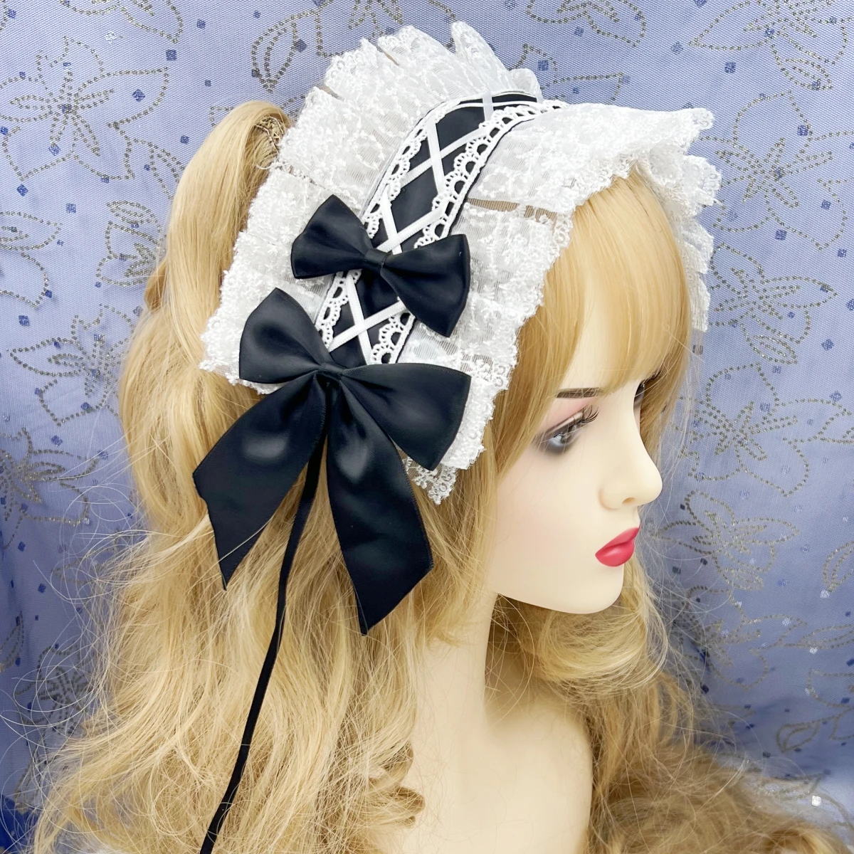 Japanische Spitze, Schleifenband, Lolita-Kopfschmuck, Ohren am Kopf, Stirnband, Lolita Maid, Anime, Cosplay, Haarschmuck