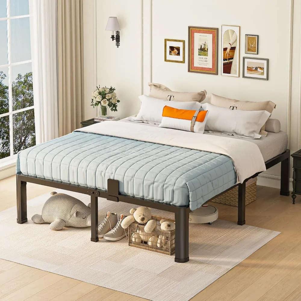 هيكل سرير معدني عالي التحمل مقاس 14 بوصة بالحجم الكامل مع أرجل زاوية مستديرة، وسدادة منزلق للمرتبة، وسعة 3500 رطل، وشريحة فولاذية #2