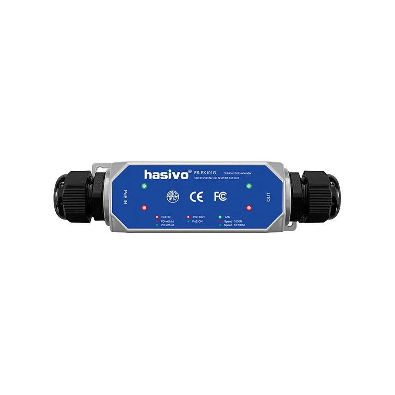 

Hasivo IP67 Открытый 2-портовый гигабитный удлинитель PoE, IEEE 802.3 af/at/bt Повторитель PoE 90 Вт, 10/100/1000 Мбит/с,