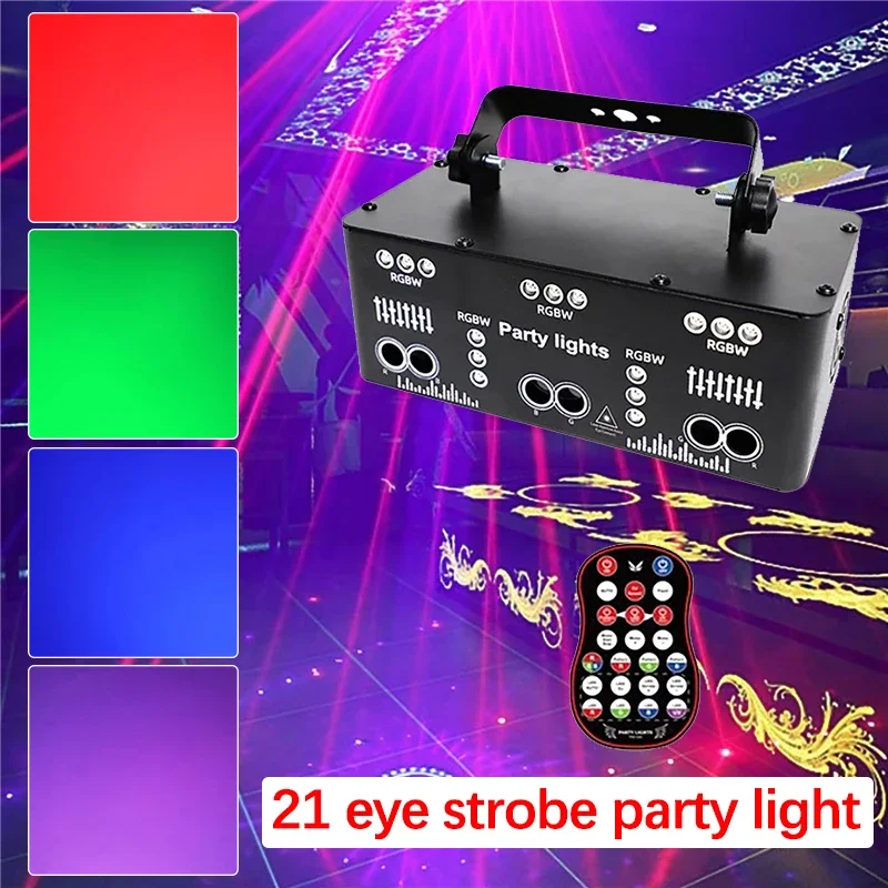 Imagem -03 - Rgb dj Disco Light Beam Projetor Laser Dmx Stage Strobe Efeito de Luz Negra Xmas Club Feriado Halloween Party Lights 21 Olhos