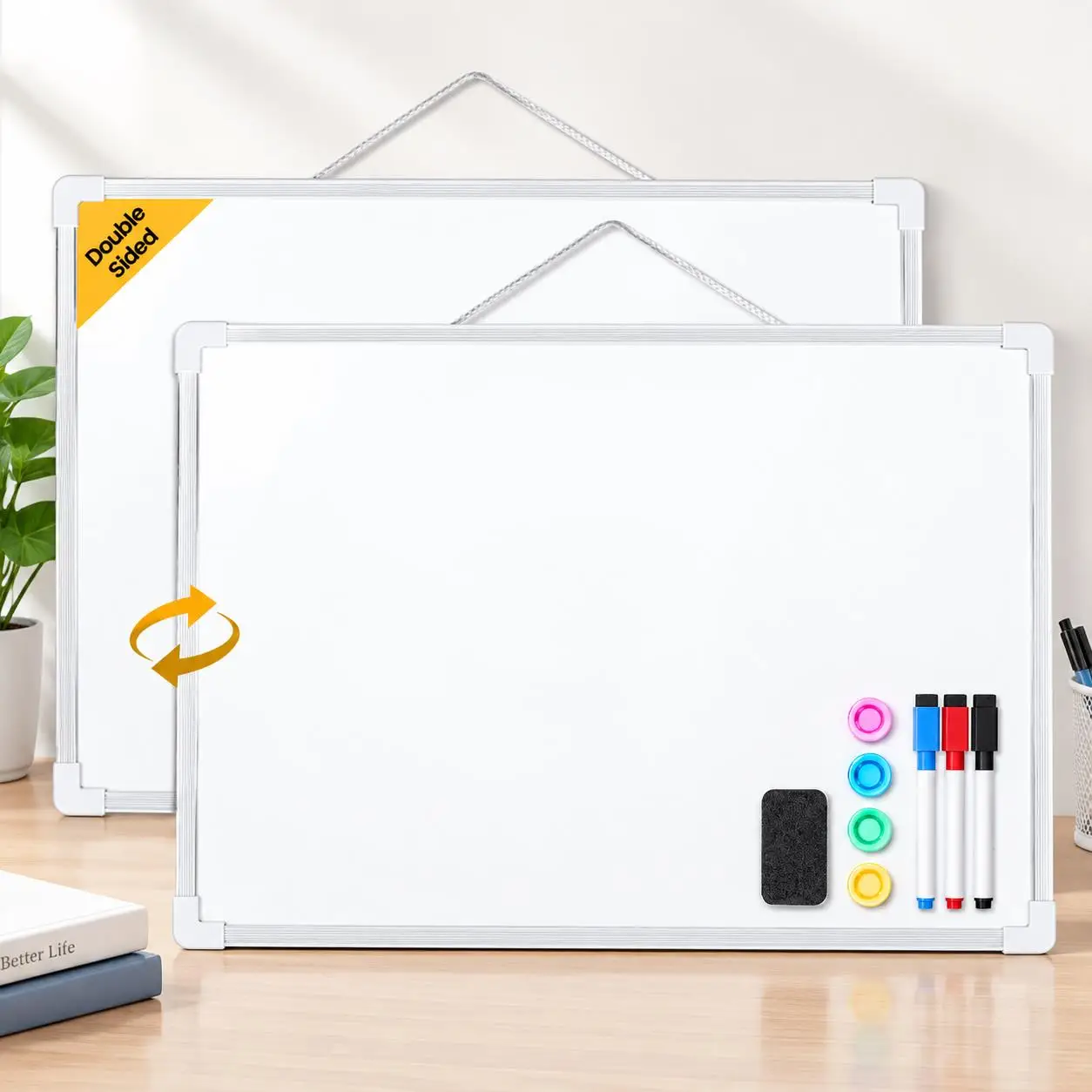 Wandmontierte doppelseitige Whiteboard-Tafel 16x12 Zoll für Kinder zum Zeichnen mit 3 Markern und 4 Magneten, geeignet für Klassenzimmer und Homeschooling.