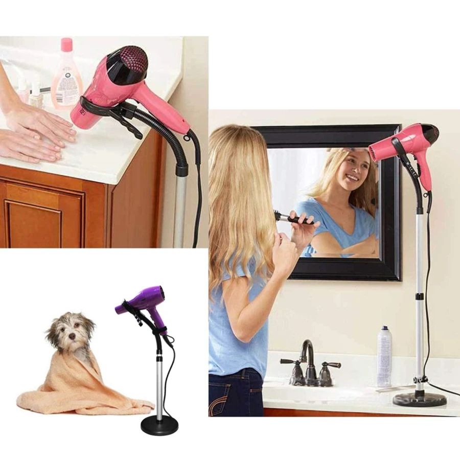 Soporte para secador de pelo giratorio ajustable de 360 grados con Base pesada, soporte para secador de pelo manos libres, encimera para el baño del