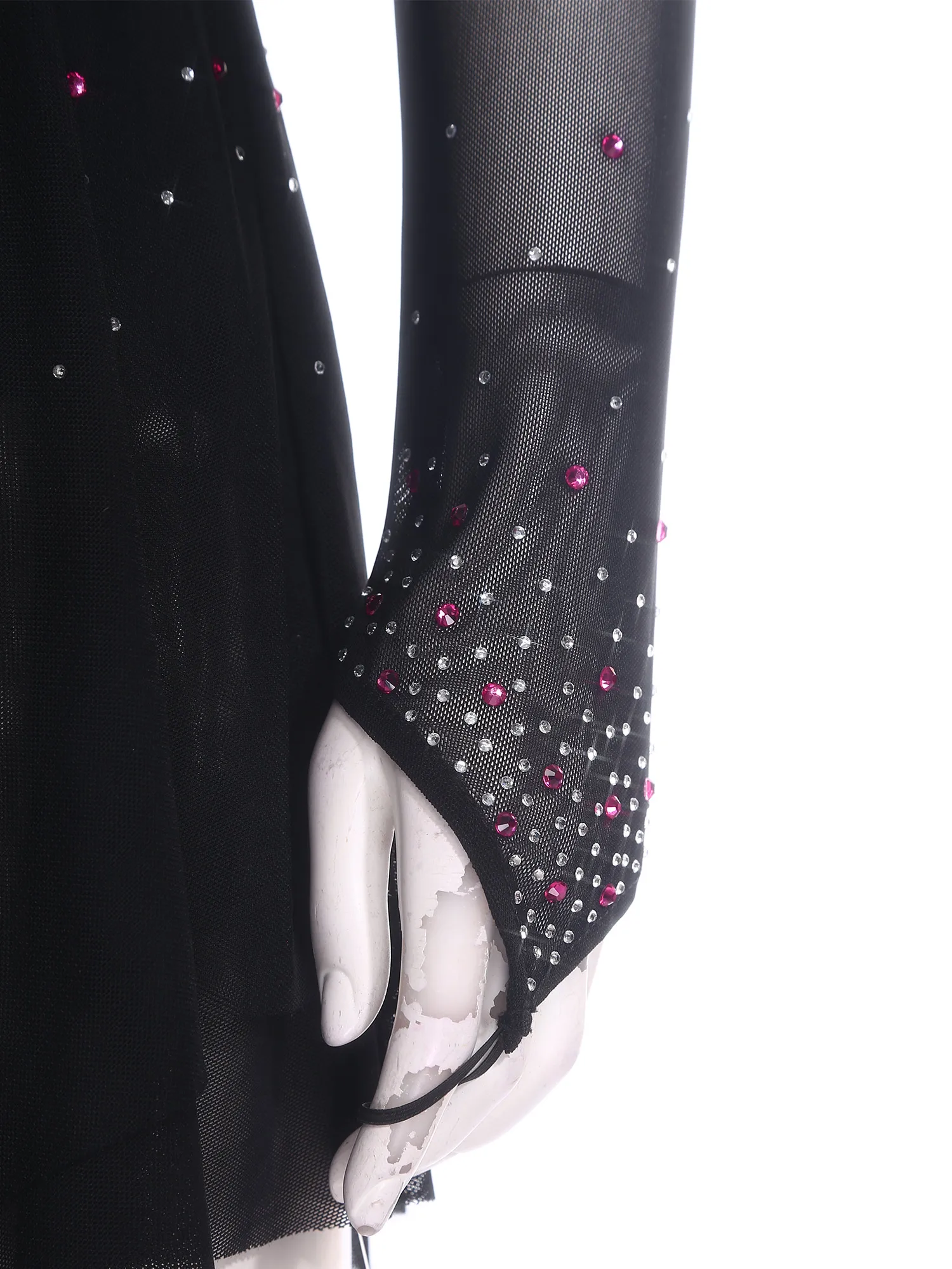 Sukienka do łyżwiarstwa figurowego z długim rękawem, zdobiona dżetami, z siateczki, trykot, sukienki do tańca lirycznego, gimnastyki, akrobatyki, baletu.