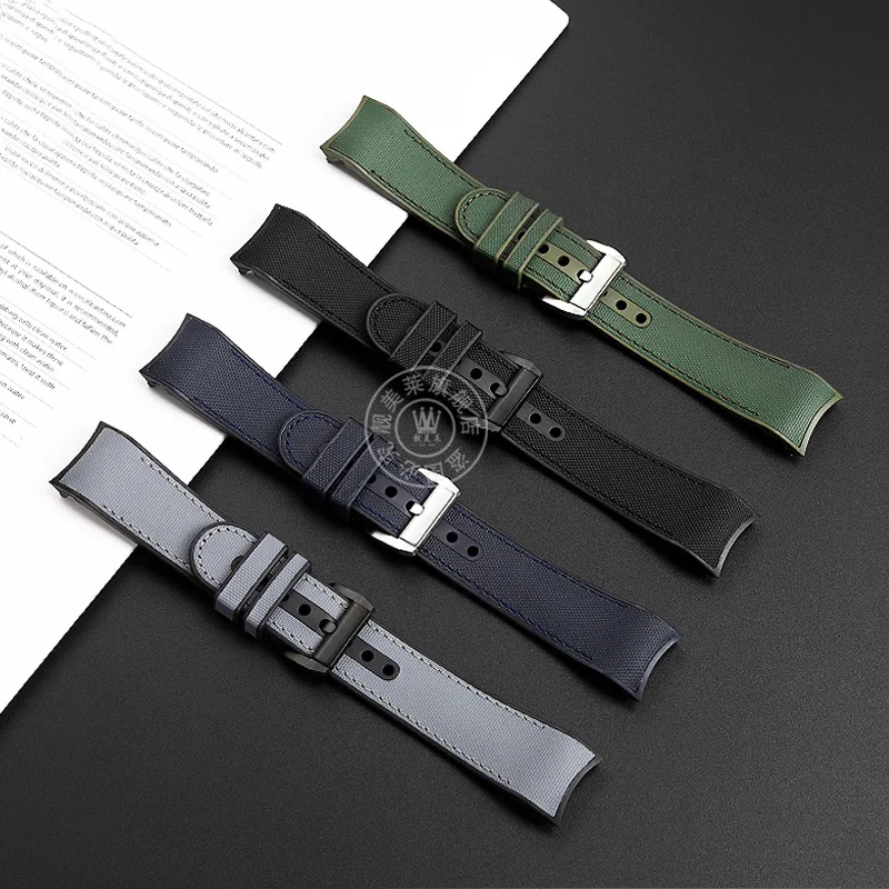 23mm Men's Bracelet Arc Mouth Rubber Strap For Blancpain 50 Find 5000 5015 5200 Series Nylon Pattern Fluororubber Watch Band