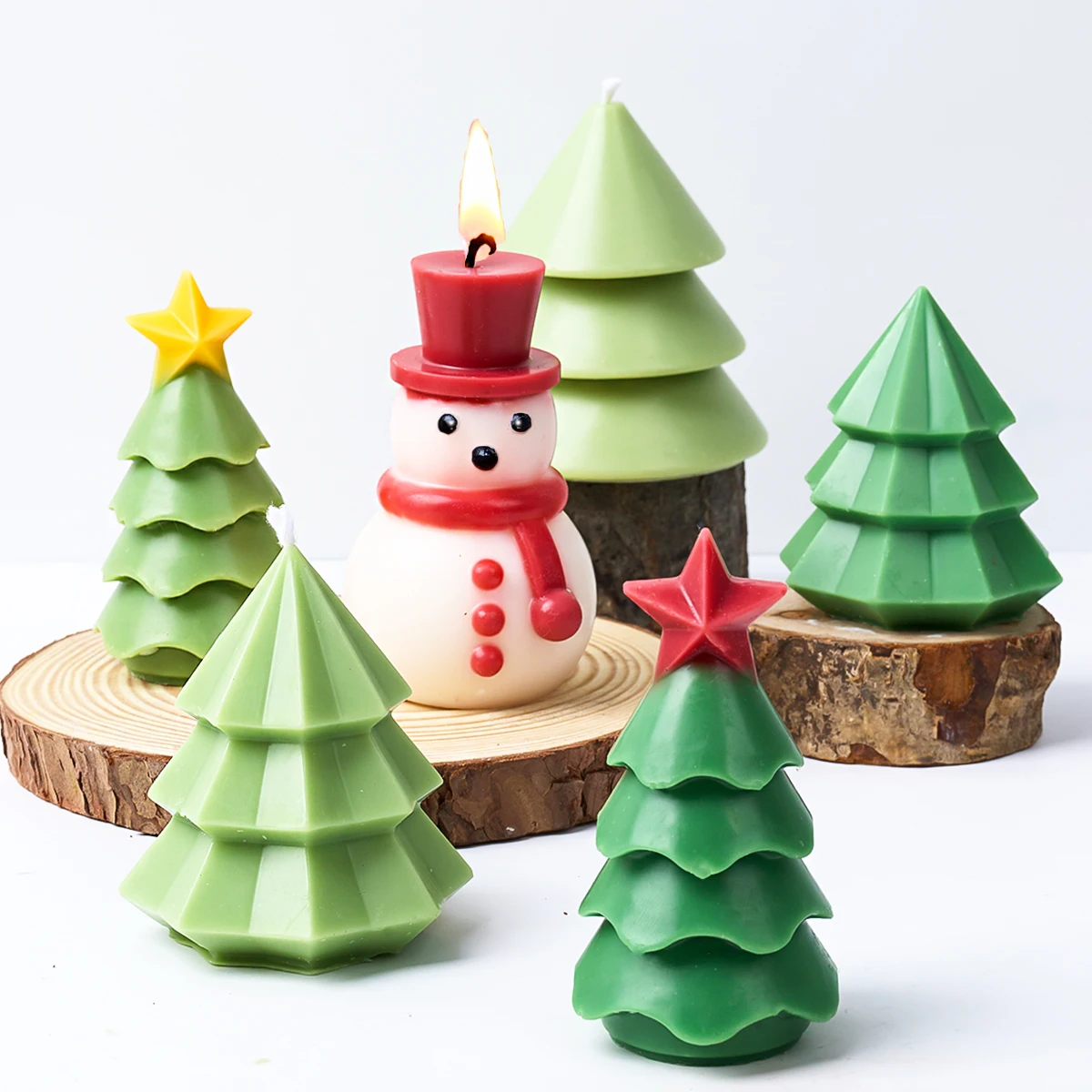 DIY Christmas Ornament Candle Mold Handmade Aromatic Candle Plaster Christmas Tree Silicone Mould 3D Cute Christmas Snowman Mold