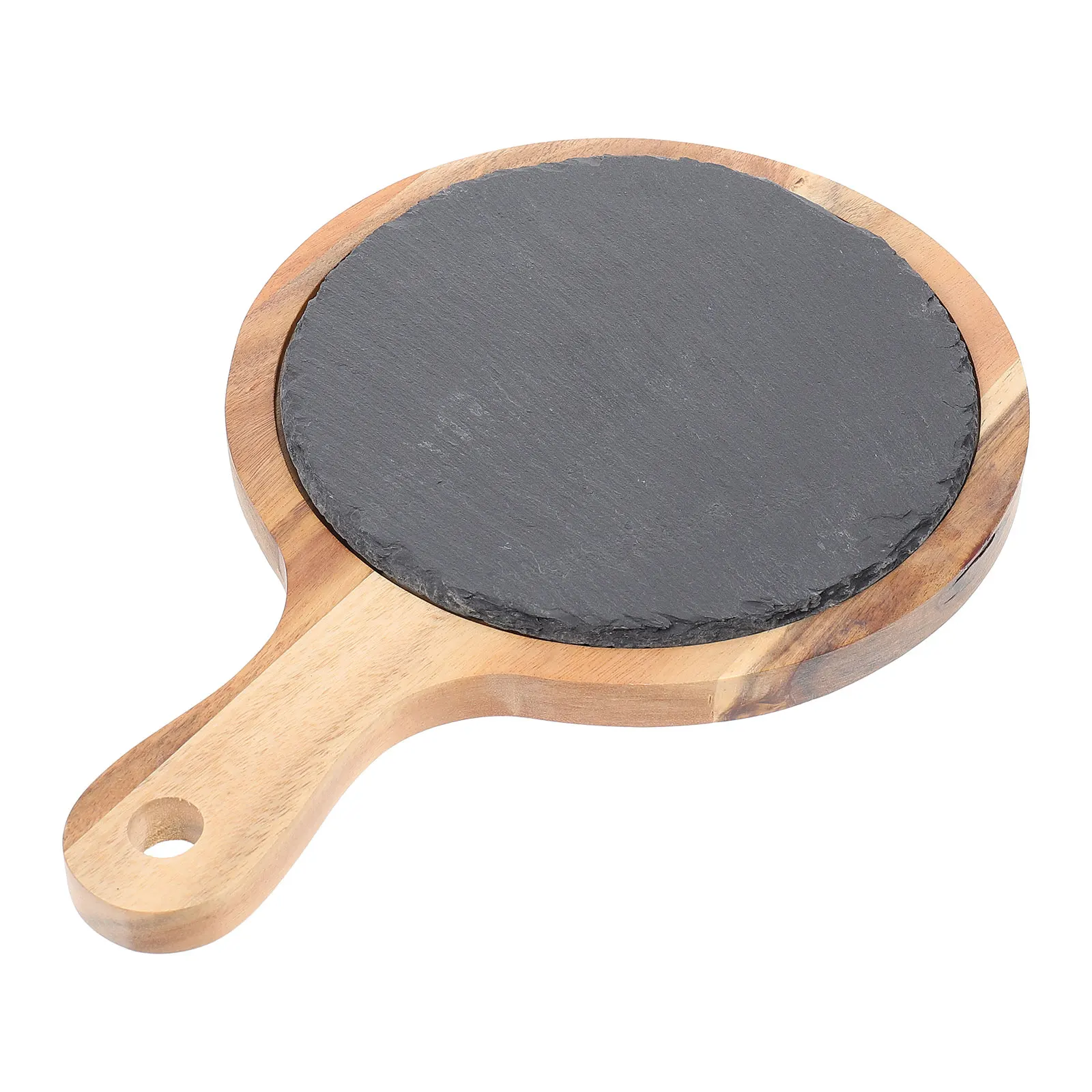 

Wooden Stone Plate Food Serving H held Pizza Steak Storage Tray Kitchen Supply Round Bread Tray Safe Material Smooth Surface