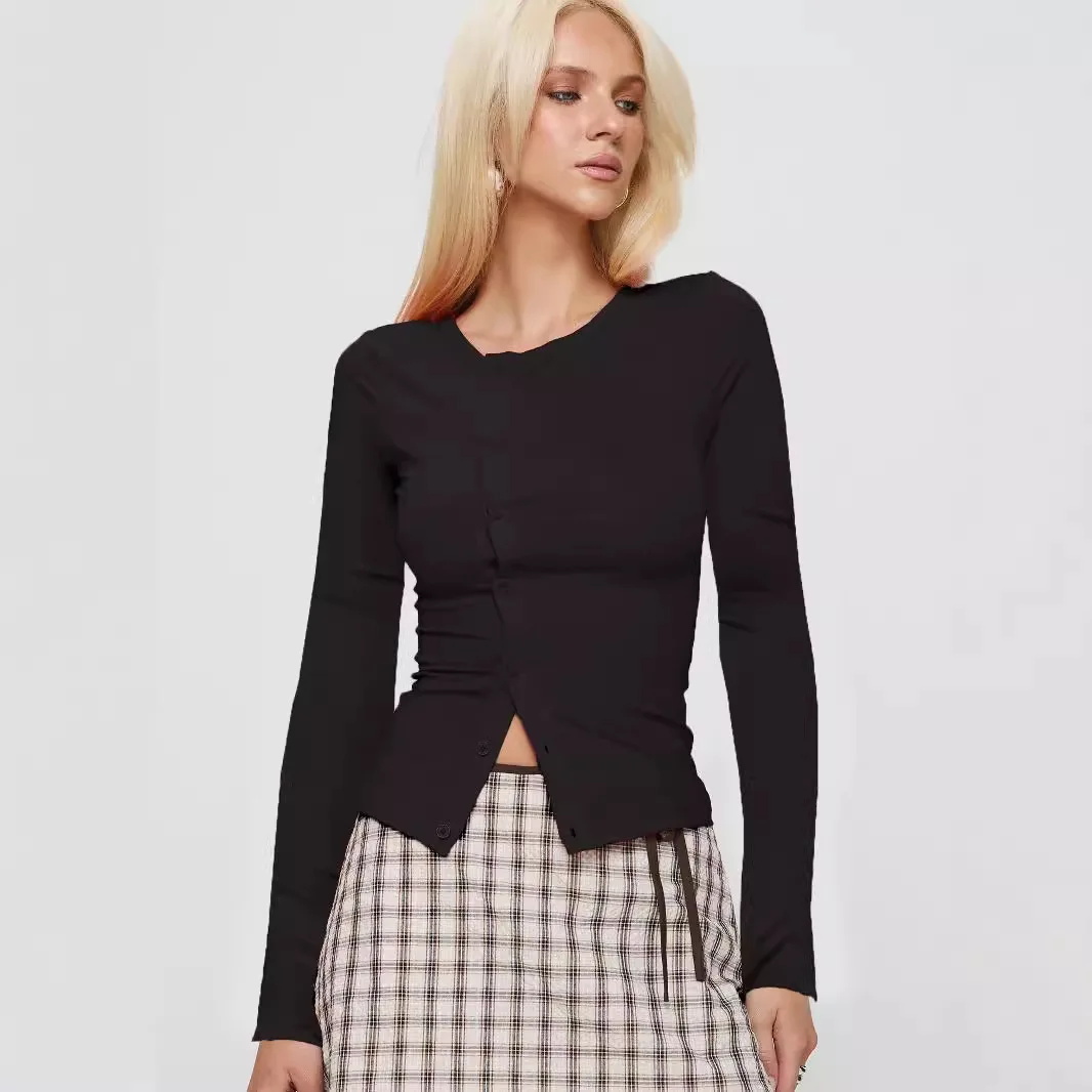 

Женский длинный вязаный кардиган Slim Fit на осень-зиму, из полиэстера, с круглым вырезом, на пуговицах, однотонный, открытый фасон