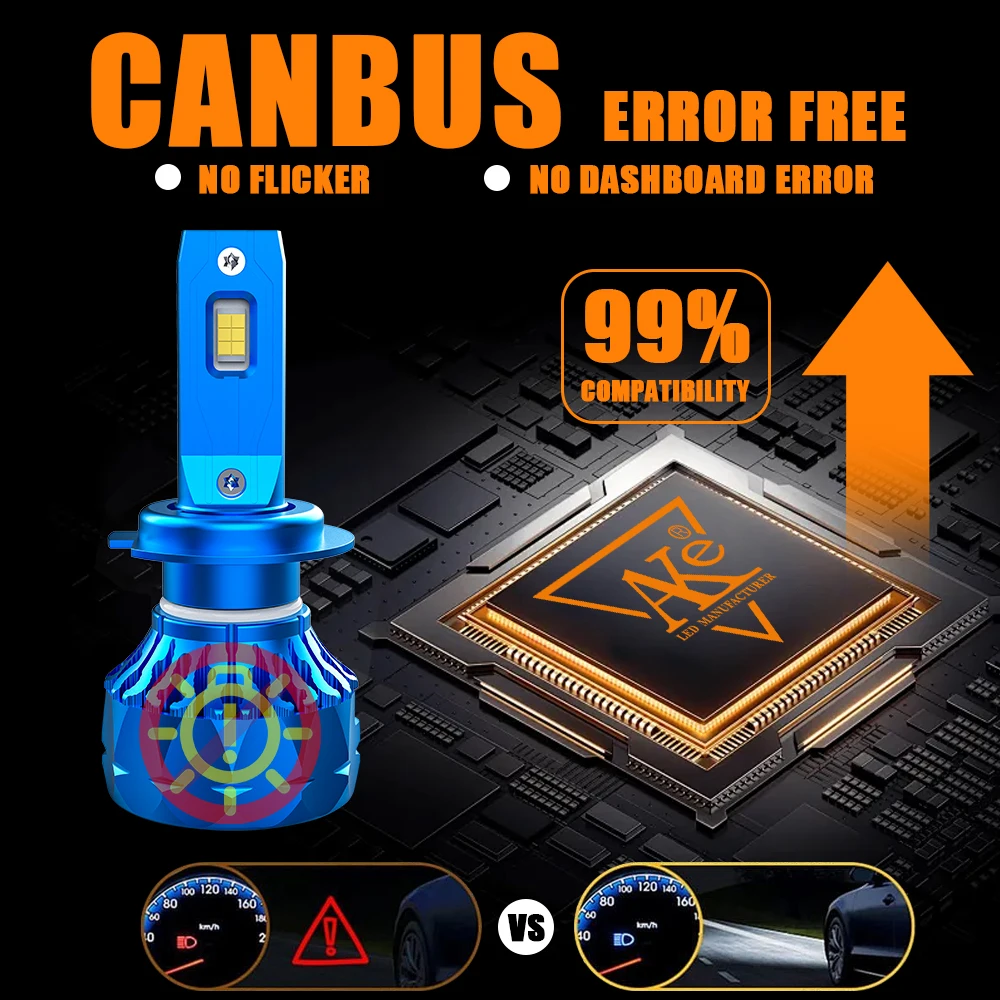 AKE 2 PCS 230000lm 110 W Lâmpada LED para farol de carro, 6000 K 1:1 Canbus Light, H7 H4 H1 H11 9005 9006 9012 Farol CSP Chip Auto Lamp