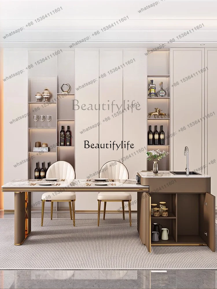 hot Solid wood light luxury rock slab island table dining table multi-functional cooking bar tableFactory Direct