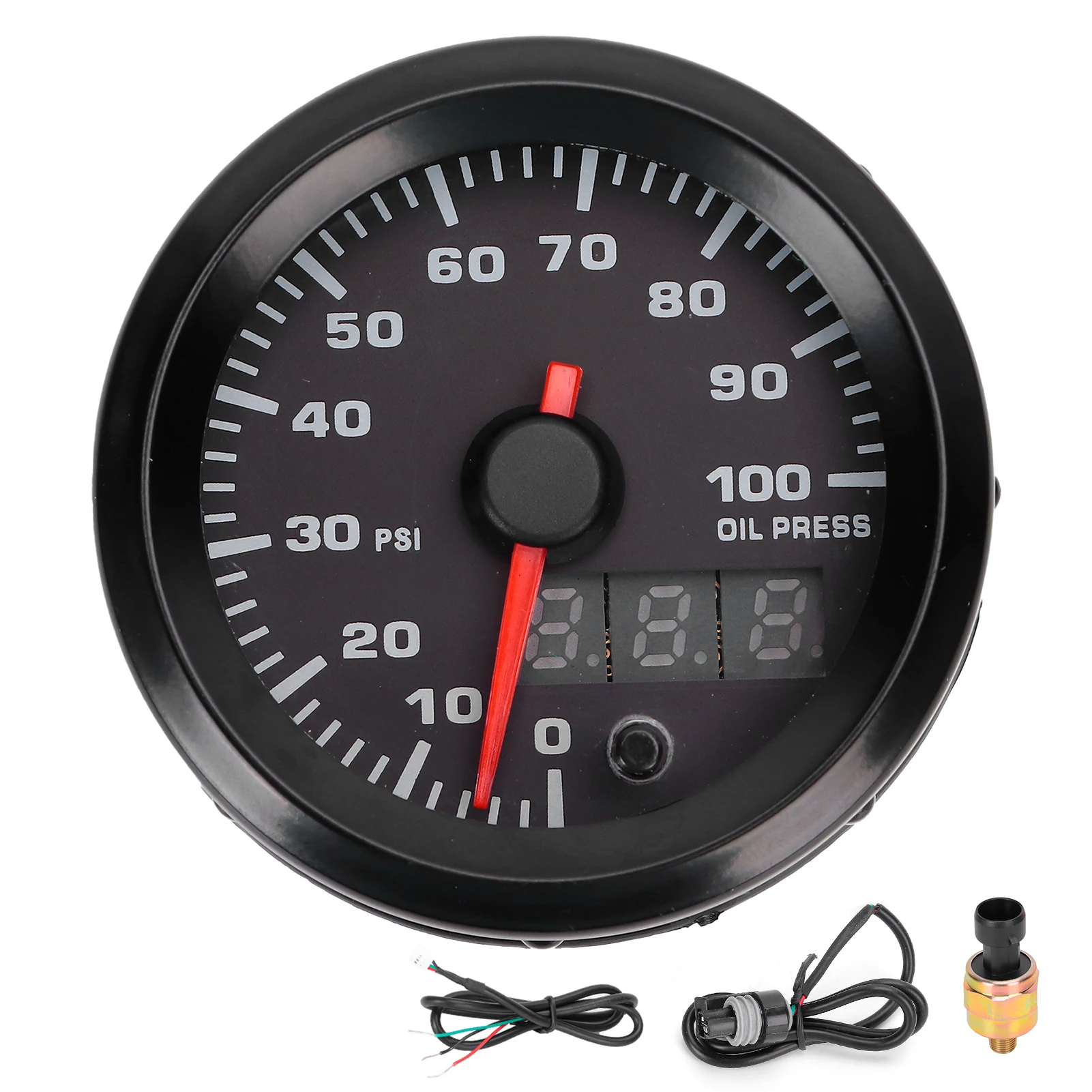 12V 2in Oil Pressure Gauge 0-100PSI Oil Pressure Meter 7 Colors LED Display with Sensor Universal for Car