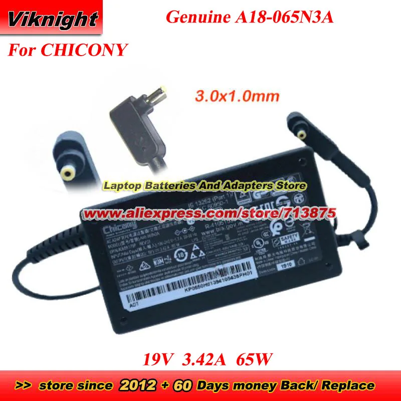 Genuine CHICONY A18-065N3A 19V 3.42A 65W A065R178P AC Adapter 3.0x1.1mm for ACER Aspire S7-191 Iconia Tab W700 TravelMate X313