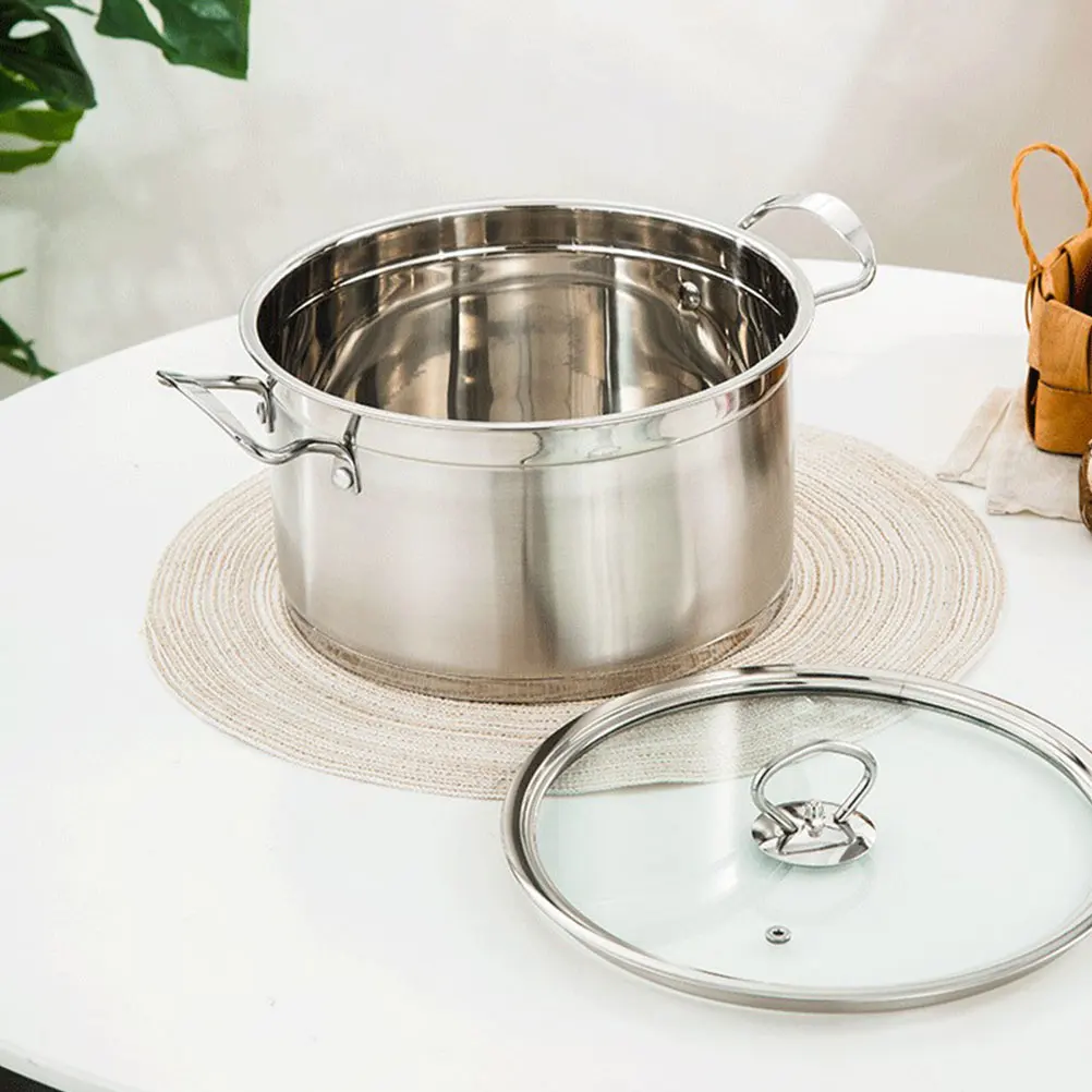 

1Pcs Versatile Stainless Steel Cooking Pot with Tempered Glass Lid for Safe Cooking Experience