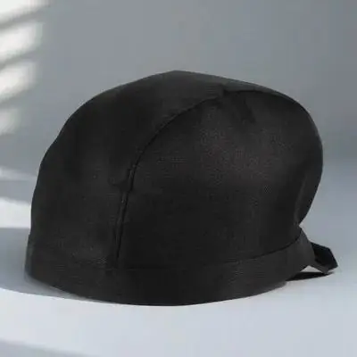 1PCS Chef Hat Turban Black Soft Canvas Adjustable Ribbon Catering Skull Cap for Cooking Kitchen Restaurant Staff Beanie One Size