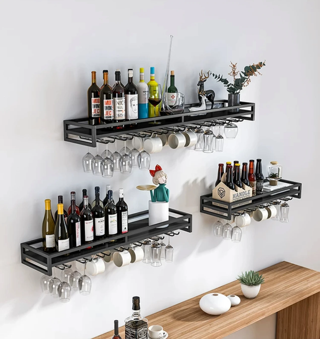 Wine rack on the wall Hanging restaurant kitchen living room bar decoration wine cabinet hanging red wine glass rac