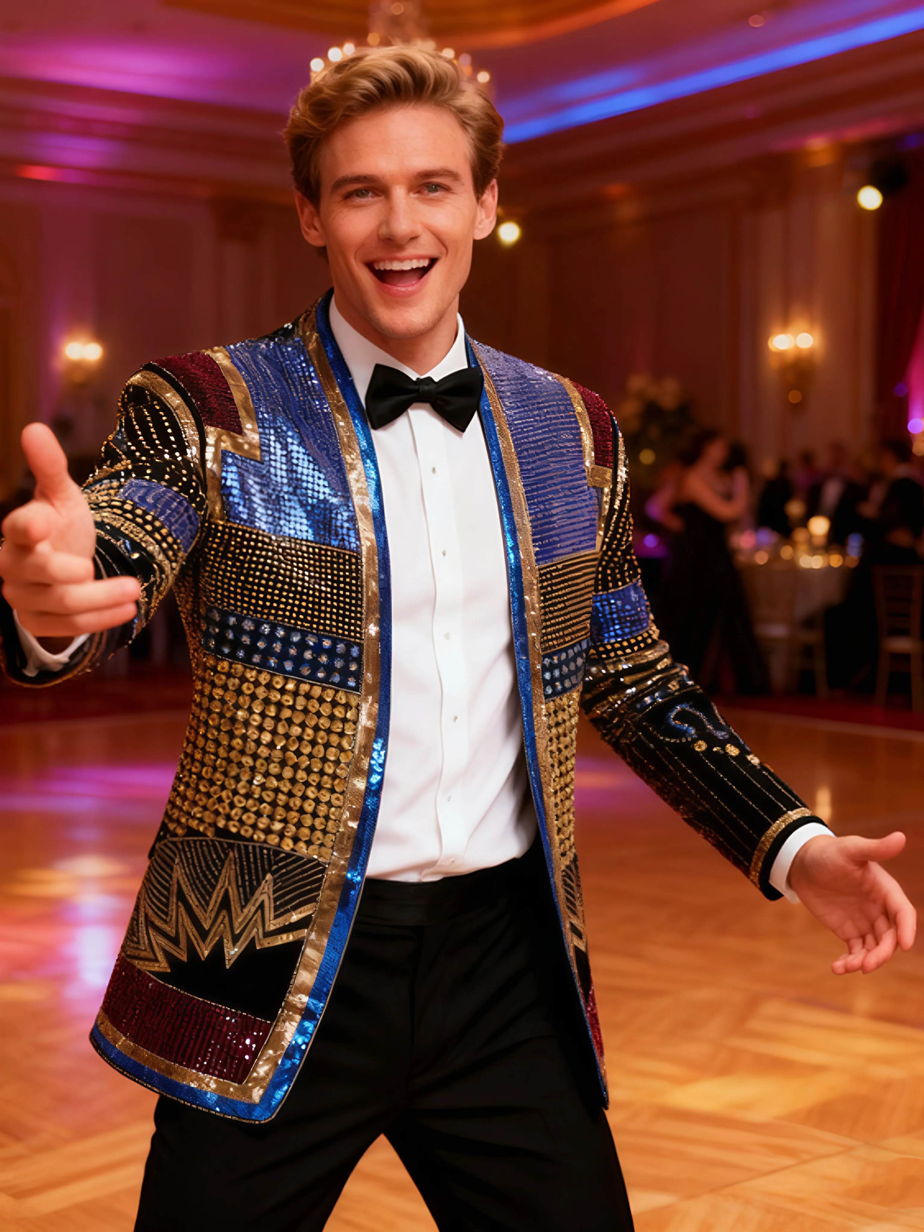 

Men's single piece sequined suit, floral tail coat, lapel suit, suitable for parties, weddings, dances and other occasions