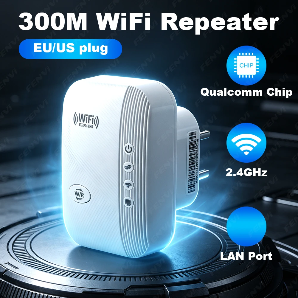 300Mbps WiFi Repeater 2.4GHz Wireless Range Extender with LAN Port EU/US Plug Signal Booster for Home Router