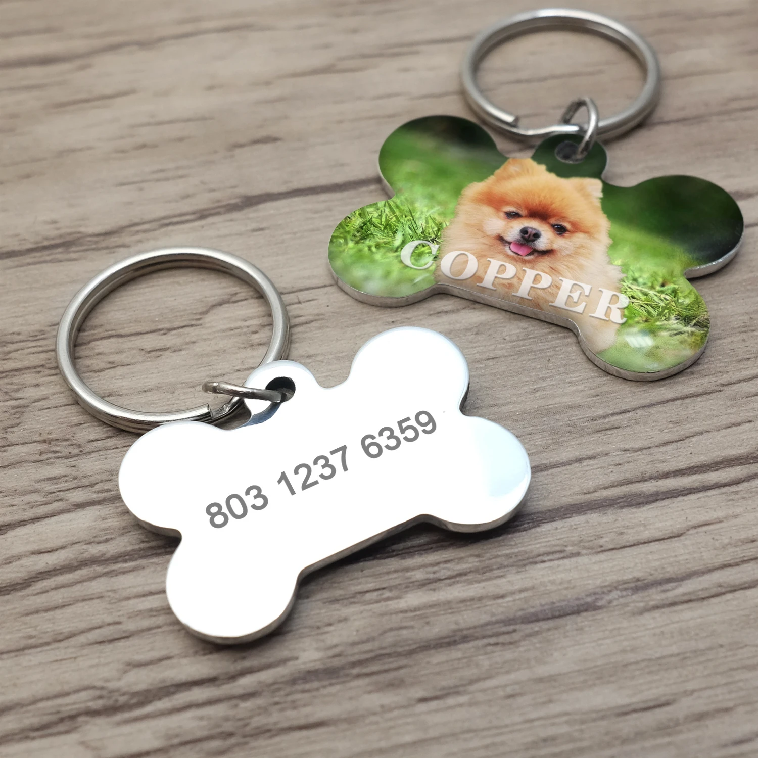 Personalized Dog Tag Custom Pet ID Tags with Your Dog Cat Photo Bone Keyring Puppy Identification Name Pendant Pet Collar Charm