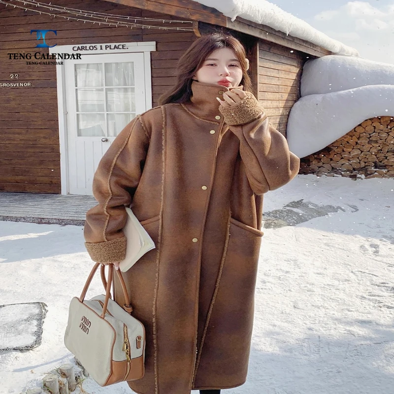 Melad-Imitatfell, beliebter langer, dicker Wildleder-Lammfell-Mantel, integrierter Mantel, Damen-Winter 2025, neues Modell