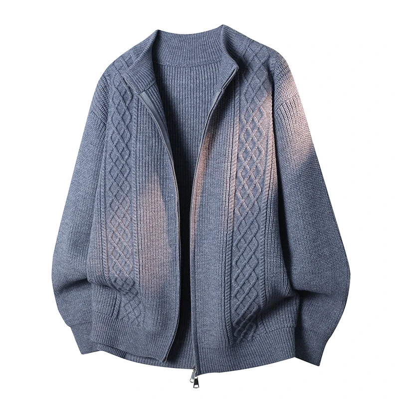 

Solid Color Stand Collar Top Sweater Warm & Breathable Zipper Jackets 2025 Spring Autumn High Street Wear Loose Woollen Cardigan