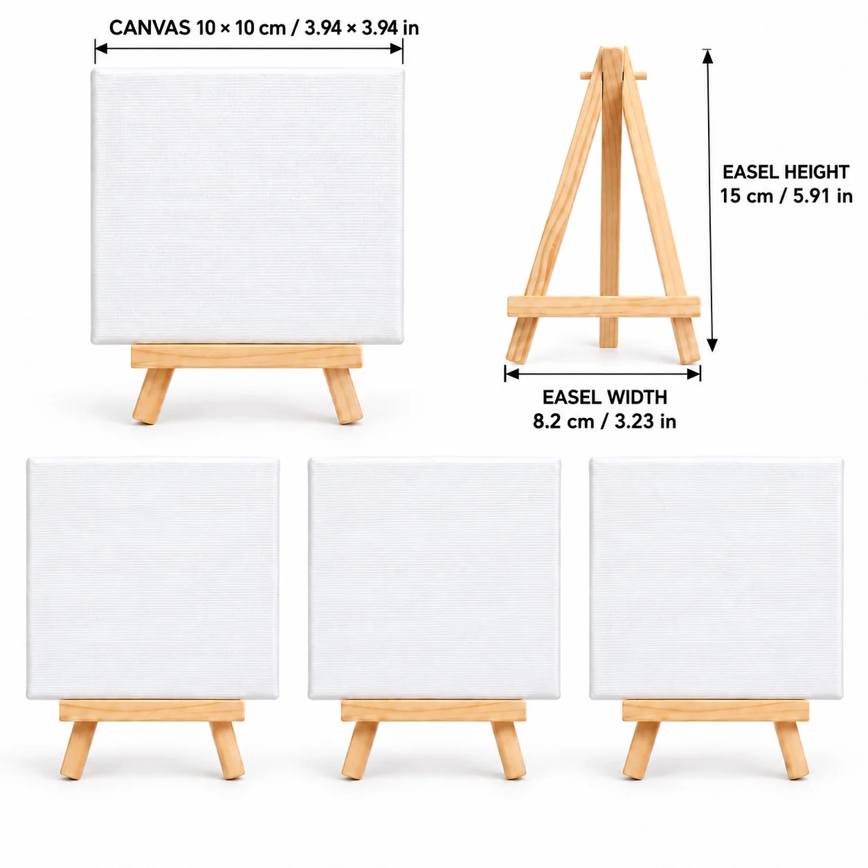 12pcs-Pack Mini Square Canvas and Wooden Easel Set for Painting, Tabletop Display, Party Crafts and Art Gifts