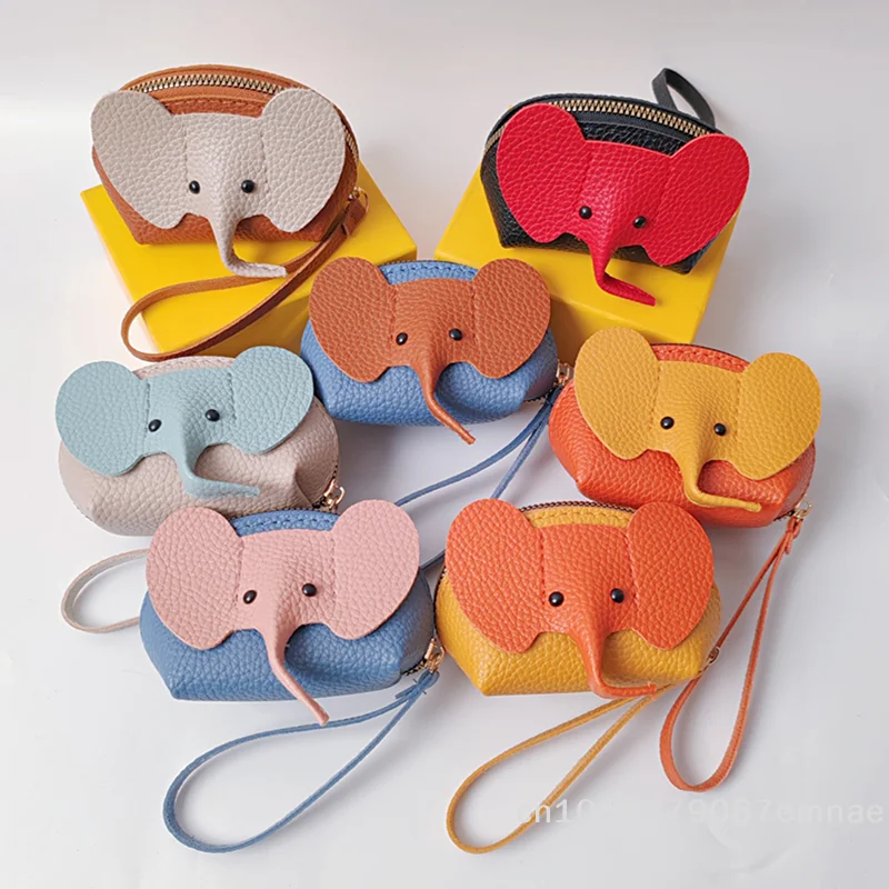 [ZYAS] PU-Leder Baby-Elefant Münzbörse Damen-Taschenanhänger Kreativer Kartenhalter Aufbewahrung Lippenstift-Etui Reißverschluss-Geldbörse