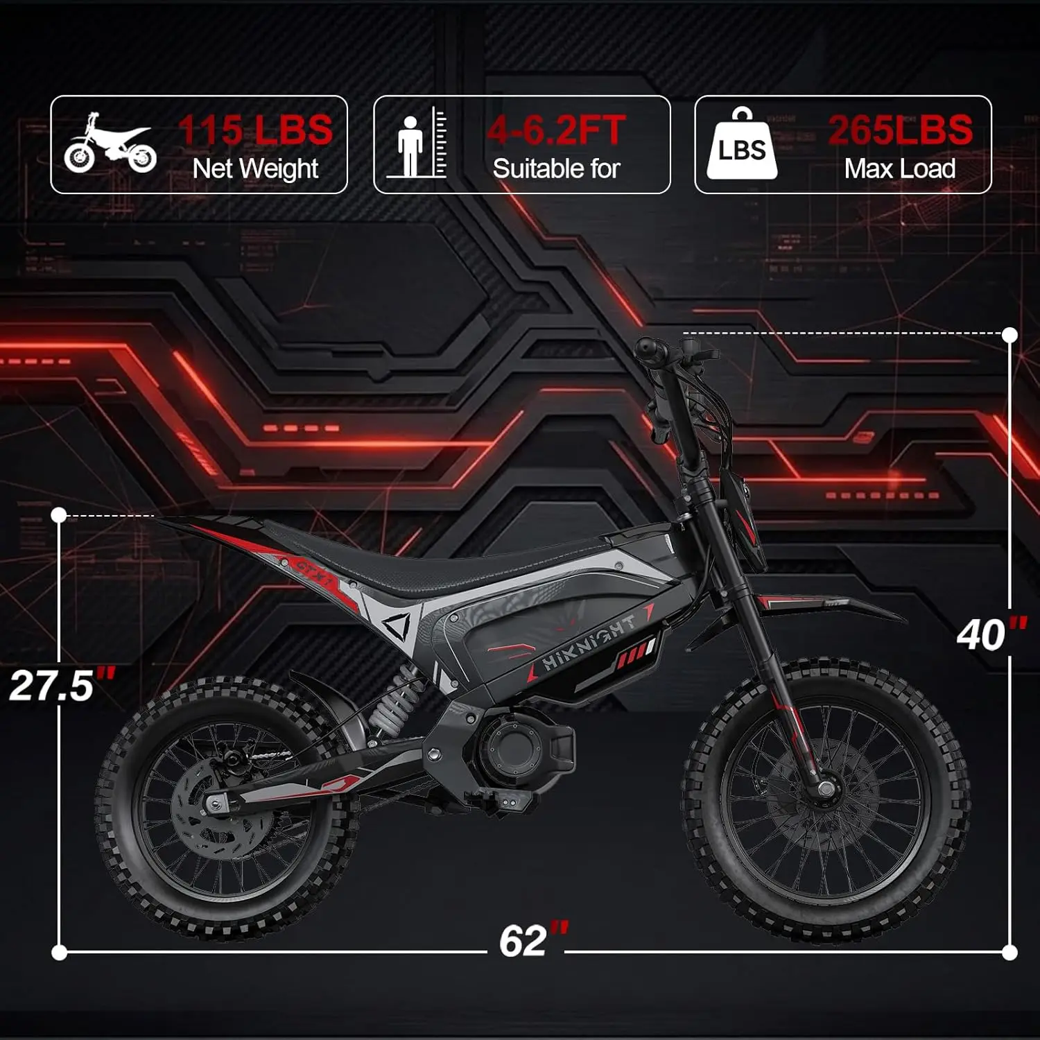 HiKNiGHT GTX2/GTX1 5000W/4000W Teenage Off-Road Electric Motorcycle with a 45 Mile Long Range, Waterproof Aluminum Alloy Frame, Mountain Beach, All Terrain. Fully Shock-Absorbing Electric Bicycle. Fully Shock-Absorbing Frame
