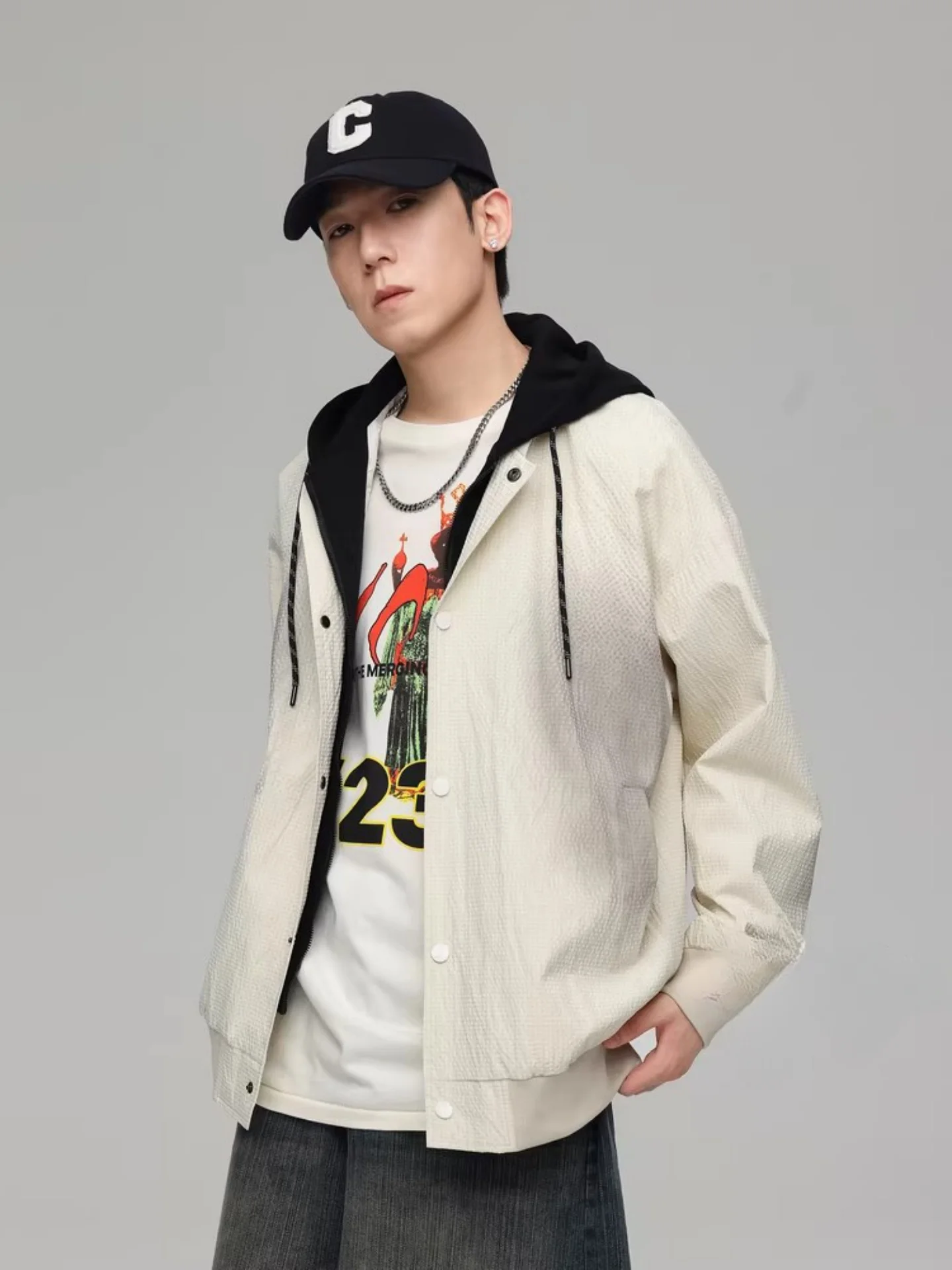 

Мужская куртка Hserenfire в американском стиле, повседневная, с капюшоном, свободного кроя, имитация двухслойной, молодежная, приталенная