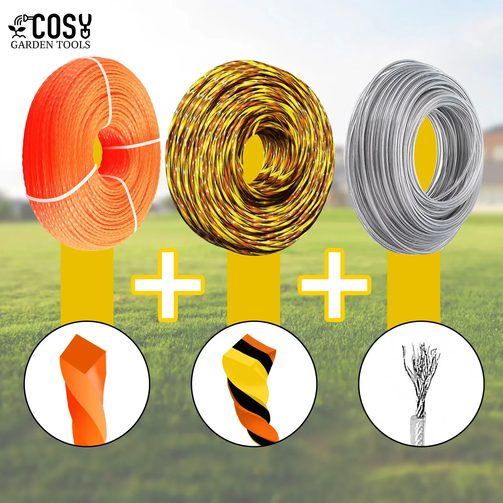 

3PC 3.0mm*15m Steel Wire/Spiral Wire/Three cColor nNylon Wire Lawn Trimmer Accessories Grass Cutting Machine Replacement Parts