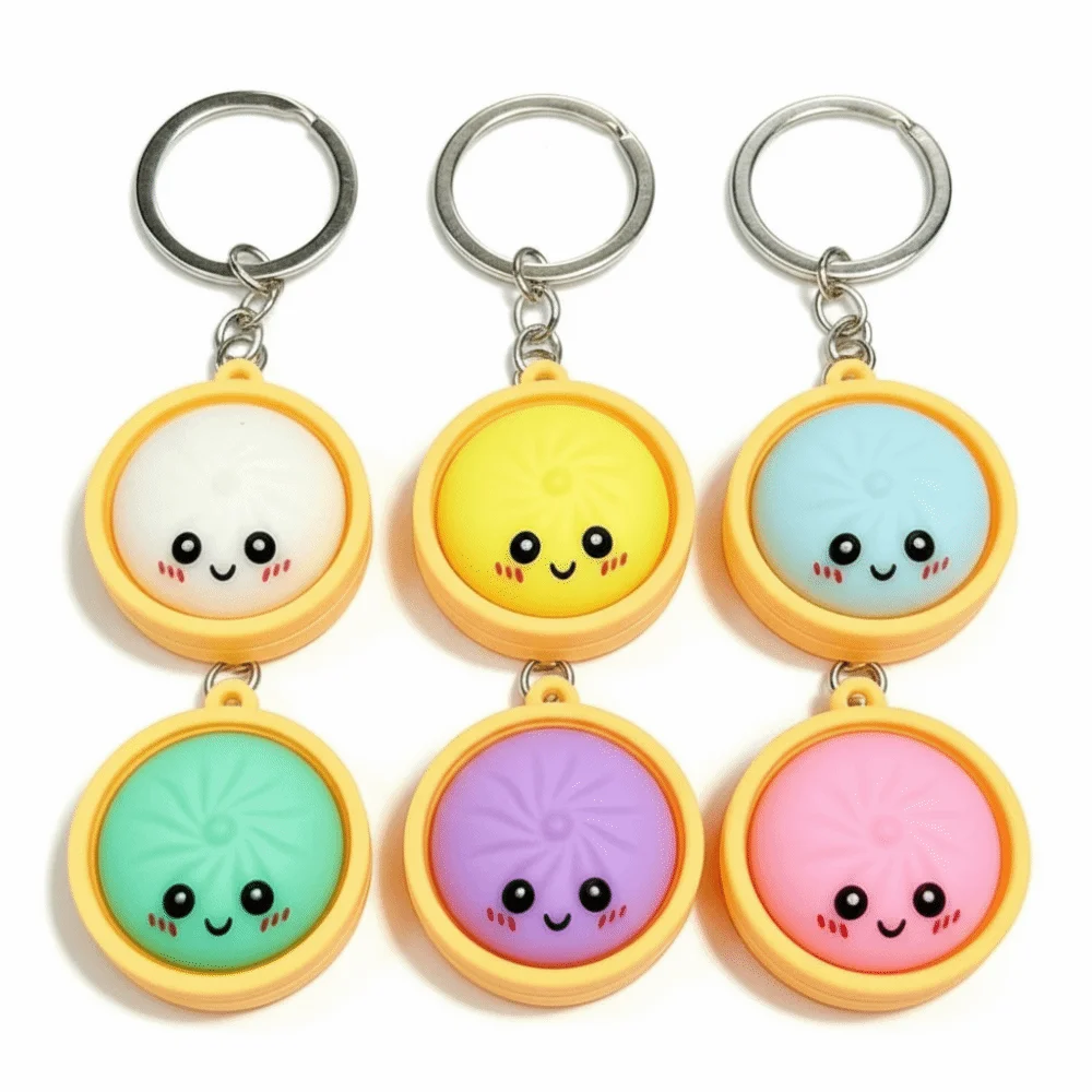 10PCS Simulation Food Design Steamed Bun Pendant Pressable Decompression Ornament Style Simulation Food Keychain Small Size