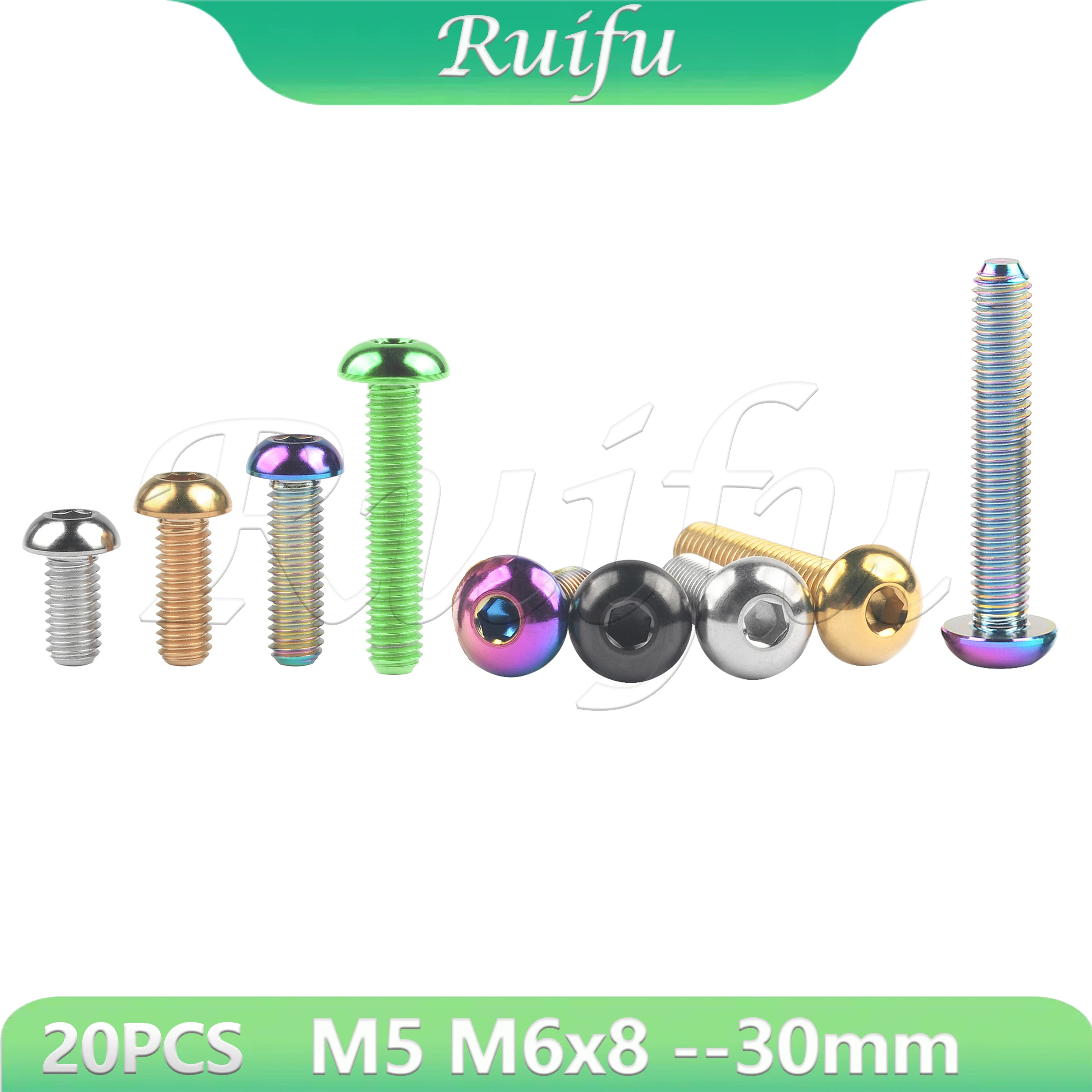 

Ruifu Titanium Bolt 20PCS M5 M6X8--30mmButton Hex Allen Head Screw for Bicycle Model Aircraft Ti Fasteners