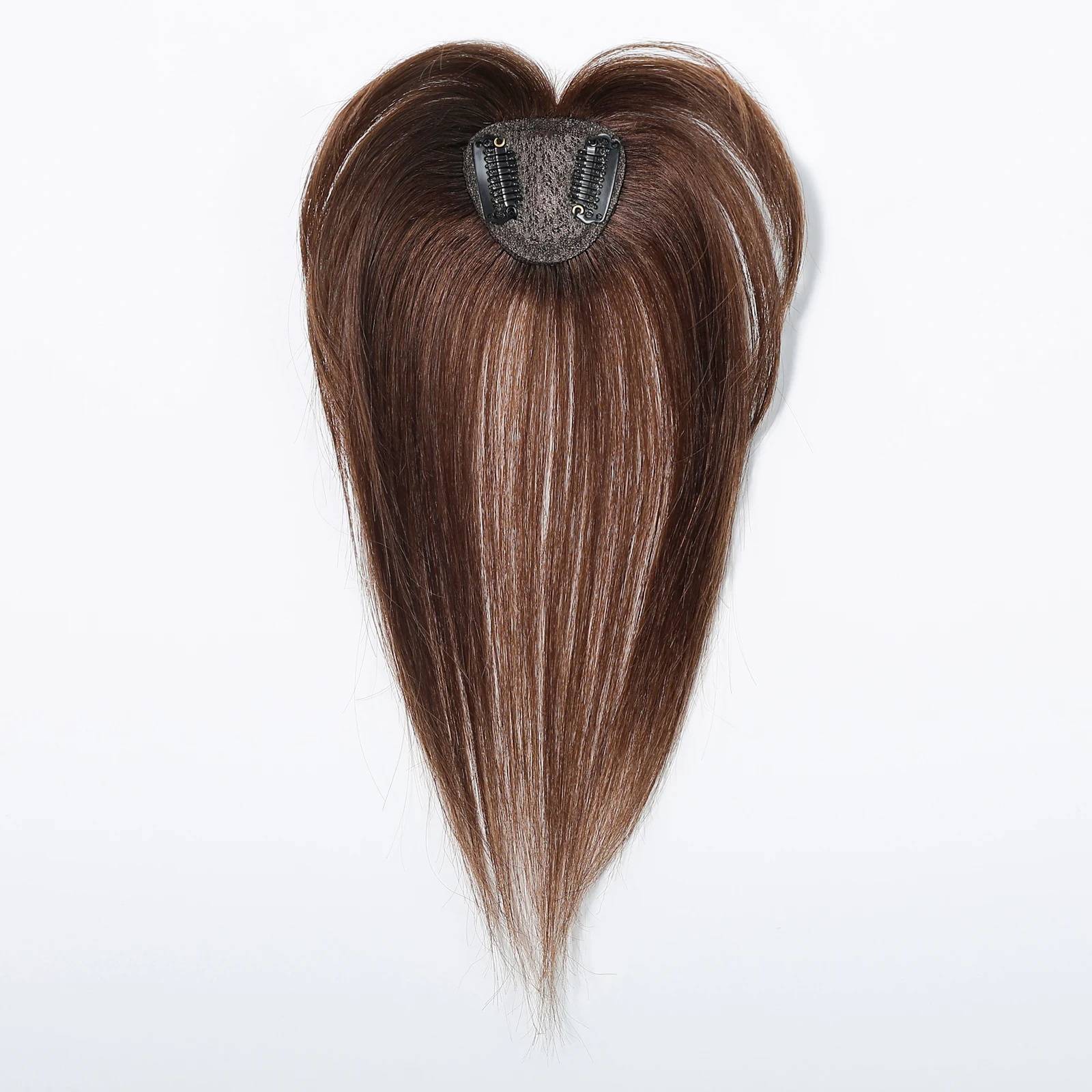 Chocolate Brown Female Hair Topper 10In Real Hair Pieces With Bangs Topper for Women Brown Hair Extensions Human Hair Bangs