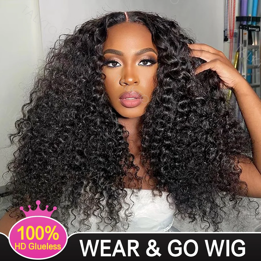 Wear Go Glueless Wig Deep Water Wave 13x6 HD Lace Frontal Wig Curly Human Hair Bob Wig 6x4 Transparent HD Lace Front Closure Wig