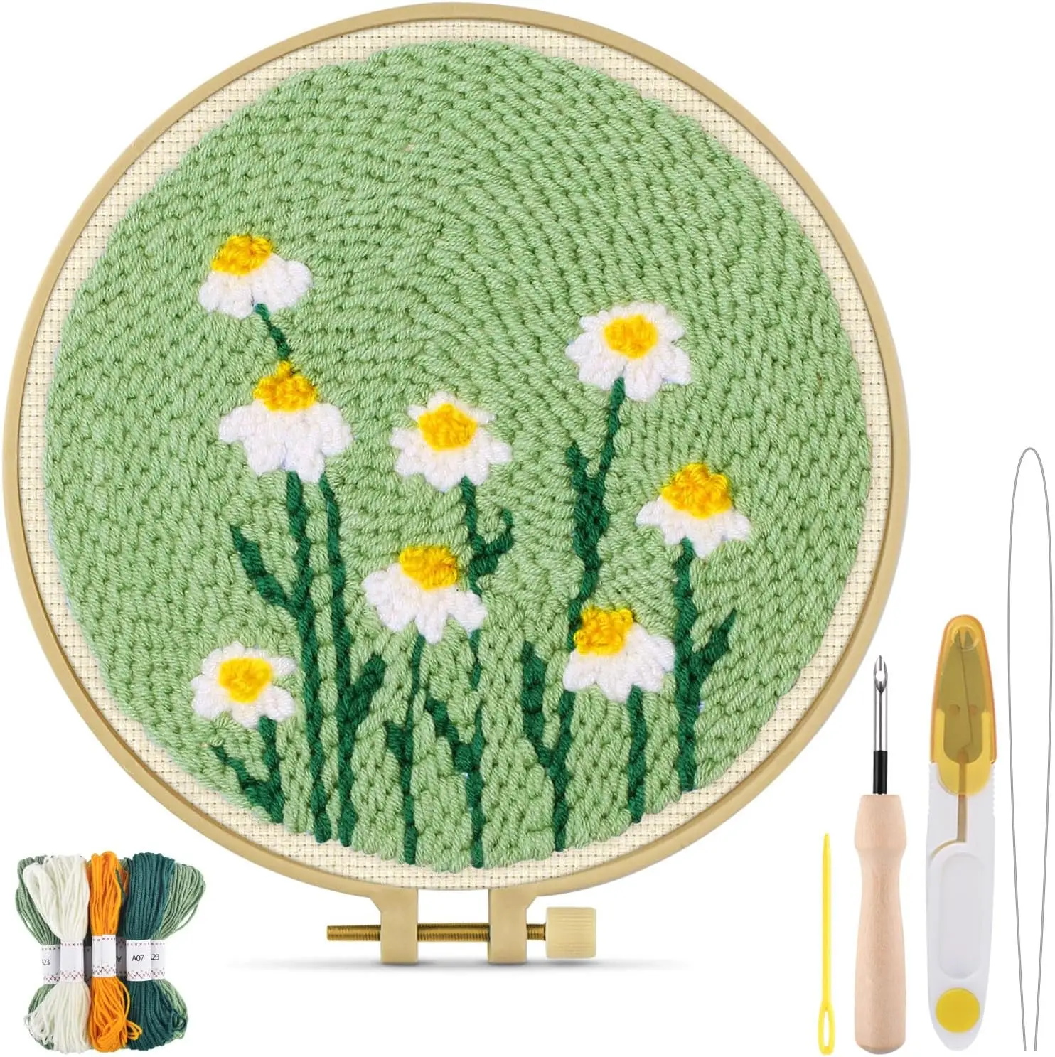 

Daisy Punch Embroidery Kit for Adults Beginners with Fabric, Hoops, Yarns & Needles