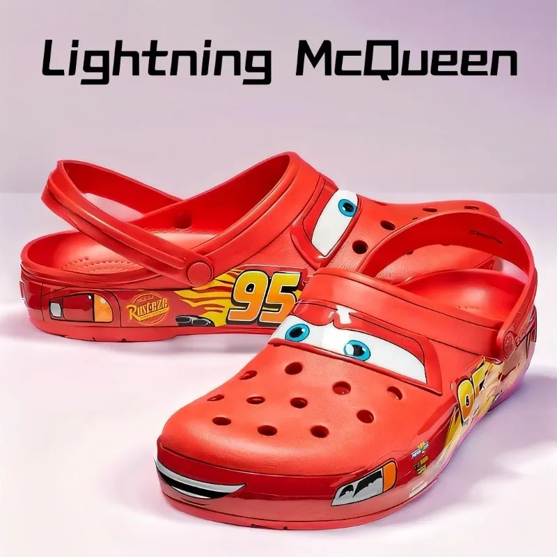 Summer Slippers Men Disney Pixar Crocs Lightning Mcqueen Outdoor Beach Holey Shoes Sandals Car Flip Flops Birthday Gift Women