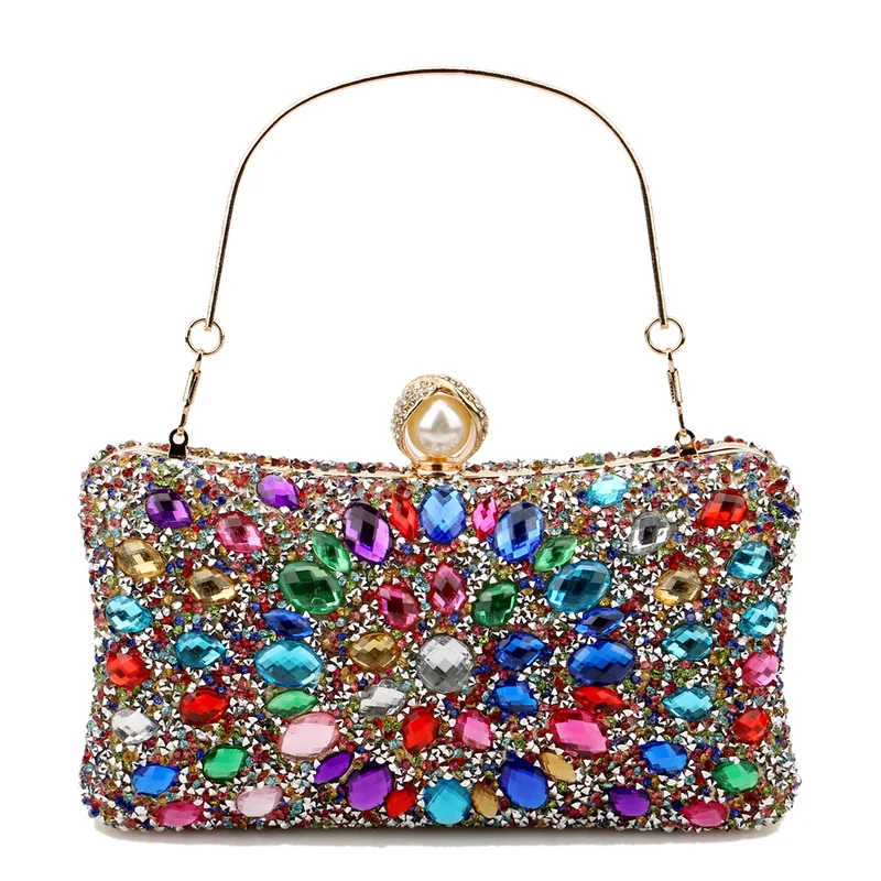 Bolso de mano de noche para mujer, bandolera de lujo con cadena y diamantes de imitación, de cristal, para fiesta y boda