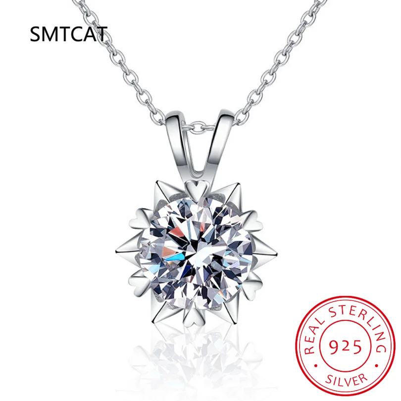 925 Sterling Silver 1 Carat Moissanite Romantic Snowflake Pendant Necklace Clavicle Chain Women Girls Birthday Anniversary