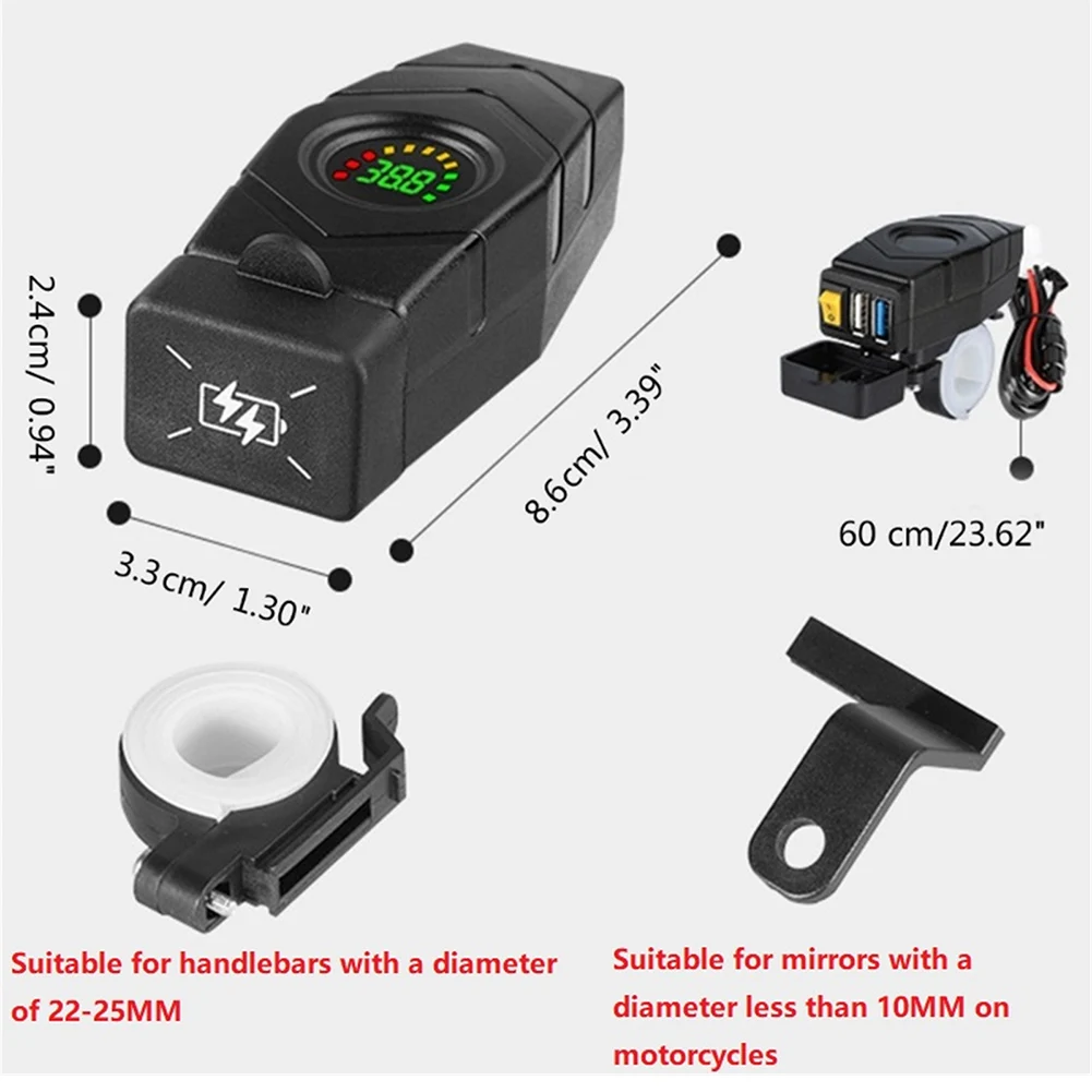 防水USB充電器,保護カバー付き電圧計スイッチ,電動自転車,オートバイ,qc3.0,20v-90v,36v,48v,72v,28w